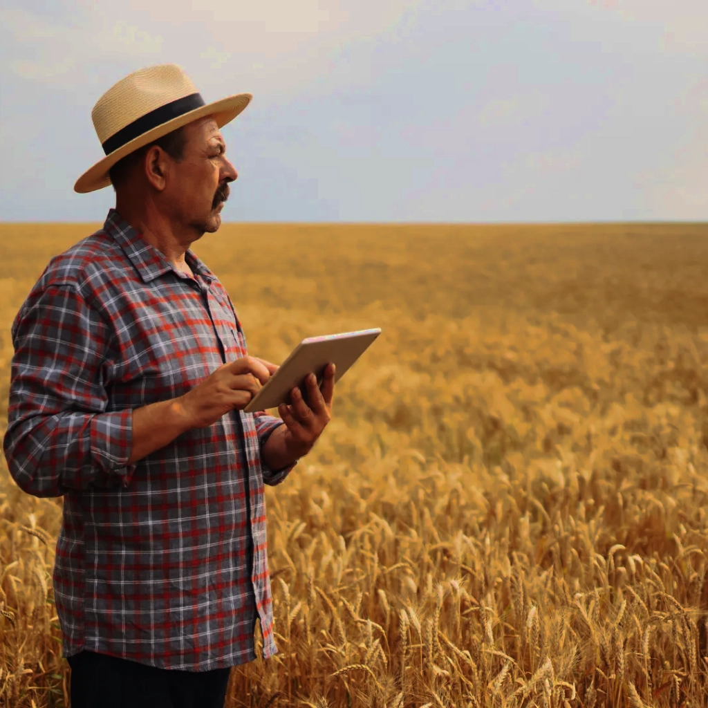 Farm operator working in the cab